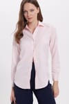Kadın Slim Fit Dar Kesim Vücuda Oturan Uzun Kollu Pembe Basic Gömlek