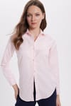 Kadın Slim Fit Dar Kesim Vücuda Oturan Uzun Kollu Pembe Basic Gömlek