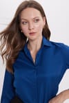 Kadın Slim Fit Dar Kesim Vücuda Oturan Uzun Kollu Lacivert Basic Gömlek