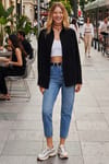 Kadın Oversize Geniş Kesim %100 Pamuk Müslin Kumaş Uzun Kollu Cepli Dokulu Siyah Gömlek