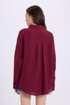 Kadın Oversize Geniş Kesim %100 Pamuk Müslin Kumaş Uzun Kollu Cepli Dokulu Bordo Gömlek
