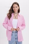 Kadın Oversize Geniş Kesim %100 Pamuk Müslin Kumaş Uzun Kollu Cepli Dokulu Lila Gömlek