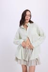 Kadın Oversize Geniş Kesim %100 Pamuk Müslin Kumaş Uzun Kollu Cepli Dokulu Açık Mint Gömlek