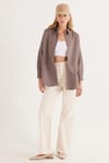 Kadın Oversize Rahat Kesim Spor Yaka Uzun Kollu Basic Düz Gömlek