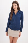 Kadın Slim Fit Dar Kesim Pensli Vucüda Oturan Uzun Manşet V Yaka Gömlek