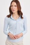 Kadın Slim Fit Dar Kesim Pensli Vucüda Oturan Uzun Manşet V Yaka Gömlek