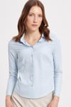 Kadın Slim Fit Dar Kesim Pensli Vucüda Oturan Uzun Manşet V Yaka Gömlek