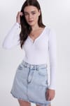 Kadın Slim Fit Dar Kesim Pamuklu V Yaka Beyaz  Bluz