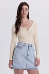 Kadın Slim Fit Dar Kesim Pamuklu V Yaka Taş Bluz