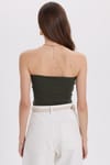 Kadın Slim Fit Dar Kesim Pamuklu Straplez Haki Bluz
