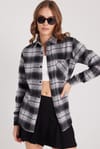 Kadın Slim Fit Dar Kesim Oduncu Tek Cepli Kareli Kışlık Gömlek