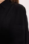 Kadın Oversize Rahat Kesim Uzun Kollu Düz Viskonlu Siyah Gömlek