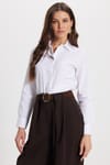 Kadın Slim Fit Dar Kesim %100 Pamuk Spor Yaka Gizli Pat Uzun Kollu Düz Oxford Leke Tutmaz Beyaz Gömlek