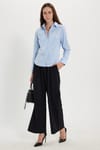 Kadın Slim Fit Dar Kesim Pamuklu Uzun Kollu Çizgili Mavi Kadın Gömlek