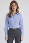 Kadın Slim Fit Dar Kesim Pamuklu Uzun Kollu Çizgili Mavi Kadın Gömlek