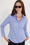 Kadın Slim Fit Dar Kesim Pamuklu Uzun Kollu Çizgili Mavi Kadın Gömlek