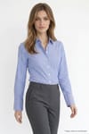 Kadın Slim Fit Dar Kesim Pamuklu Uzun Kollu Çizgili Mavi Kadın Gömlek