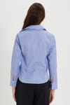 Kadın Slim Fit Dar Kesim Pamuklu Uzun Kollu Çizgili Mavi Kadın Gömlek