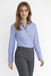 Kadın Slim Fit Dar Kesim Pamuklu Uzun Kollu Çizgili Mavi Kadın Gömlek