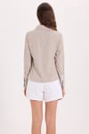 Kadın Slim Fit Dar Kesim Uzun Kollu Çizgili Bej Gömlek