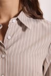 Kadın Slim Fit Dar Kesim Uzun Kollu Çizgili Bej Gömlek