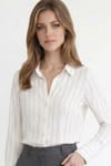 Kadın Slim Fit Dar Kesim Çizgili Viskon Yumuşak Dokulu Uzun Kollu Pensli Gömlek
