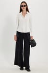 Kadın Slim Fit Dar Kesim Çizgili Viskon Yumuşak Dokulu Uzun Kollu Pensli Ekru Gömlek