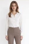 Kadın Slim Fit Dar Kesim Çizgili Viskon Yumuşak Dokulu Uzun Kollu Pensli Gömlek
