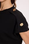 Kadın Oversize Geniş Kesim Bisiklet Yaka Omzu Düğmeli Likralı Siyah Viskon Bluz