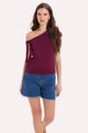 Kadın Slim Fit Dar Kesim Kısa Kollu Kayık Yaka Bordo Bluz
