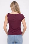Kadın Slim Fit Dar Kesim Kısa Kollu Kayık Yaka Bordo Bluz