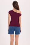 Kadın Slim Fit Dar Kesim Kısa Kollu Kayık Yaka Bordo Bluz