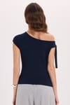 Kadın Slim Fit Dar Kesim Kısa Kollu Kayık Yaka Lacivert Bluz