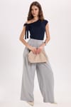Kadın Slim Fit Dar Kesim Kısa Kollu Kayık Yaka Lacivert Bluz