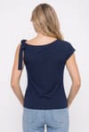 Kadın Slim Fit Dar Kesim Kısa Kollu Kayık Yaka Lacivert Bluz