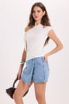 Kadın Slim Fit Dar Kesim Kısa Kollu Kayık Yaka Ekru Bluz
