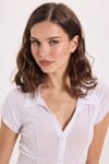 Kadın Slim Fit Dar Kesim Kısa Kollu Gömlek Yaka Beyaz Gömlek