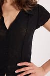 Kadın Slim Fit Dar Kesim Kısa Kollu Gömlek Yaka Siyah Gömlek