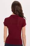 Kadın Slim Fit Dar Kesim Kısa Kollu Gömlek Yaka Bordo Gömlek