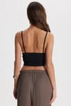 Kadın Slim Fit Dar Kesim V Yaka Askılı Siyah Bluz