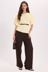 Kadın Slim Fit Dar Kesim Kol Detaylı İnce Kemerli Fermuarlı Sarı Bluz