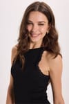 Kadın Slim Fit Dar Kesim Halter Yaka Kolsuz Dantel Detaylı Siyah Atlet Bluz