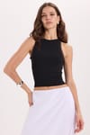 Kadın Slim Fit Dar Kesim Halter Yaka Kolsuz Dantel Detaylı Siyah Atlet Bluz