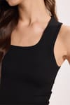 Kadın Slim Fit Dar Kesim Kalın Askılı Kare Yaka Siyah Atlet Bluz