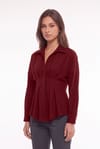 Kadın Regular Fit Klasik Kesim Uzun Kollu Terycotton Kumaş Pileli Bordo Gömlek