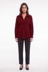 Kadın Regular Fit Klasik Kesim Uzun Kollu Terycotton Kumaş Pileli Bordo Gömlek