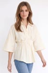 WOMAN REGULAR FIT  SHORT SLV TERYCOTTON PLEATED GÖMLEK