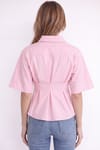 Kadın Regular Fit Klasik Kesim Kısa Kollu Terycotton Kumaş Pileli Pembe Gömlek