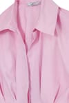 Kadın Regular Fit Klasik Kesim Kısa Kollu Terycotton Kumaş Pileli Pembe Gömlek