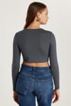 Kadın Slim Fit Dar Kesim Uzun Kollu Bisiklet Yaka Antrasit Hırka
